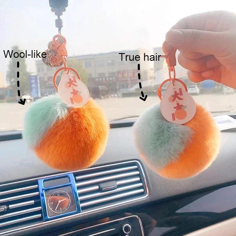1 Pezzo Portachiavi Peluche Dolci e Soffici Portachiavi per Chiavi Auto Mandarino Ciondolo Portachiavi Pelliccia di Coniglio Rex Pompom Arancione di Lusso Carino