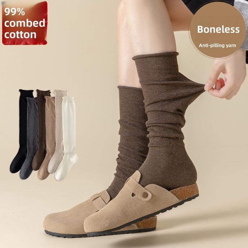 Cotton Pile Stockings, Children's Fine-spun Cotton Mid-calf Socks, Paired with Boots, Seamless Long Stockings