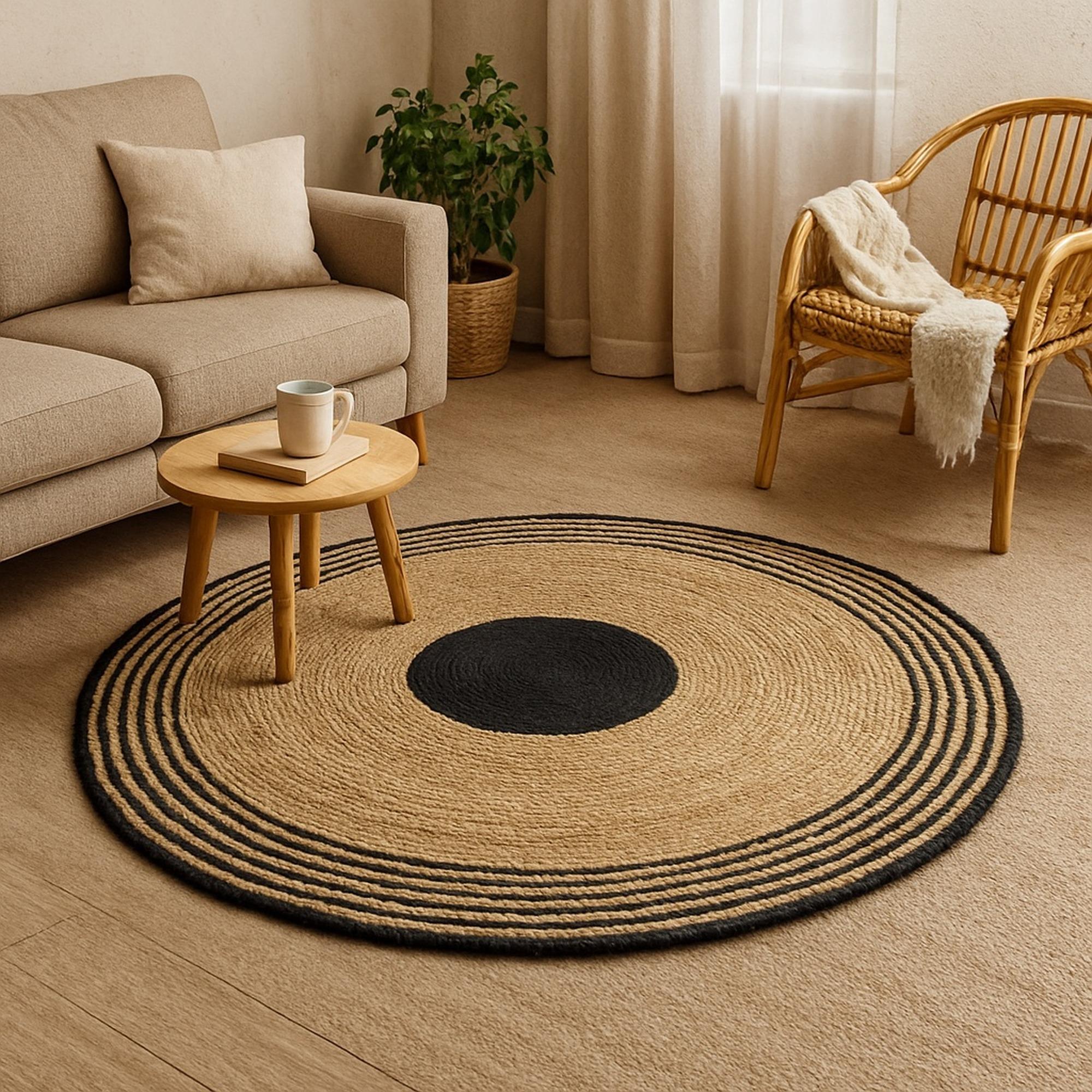 Natural and Black outline Rug Dia 100 естественный/чёрный