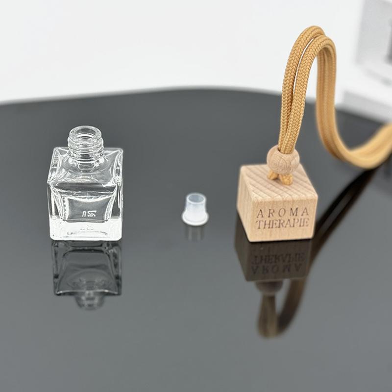 1Pcs 8Ml Diffusers Essential Oils Empty Wooden Bottle Square Lid Car Hanging Accessories Perfume Bottles Freshener Oil Diffuser