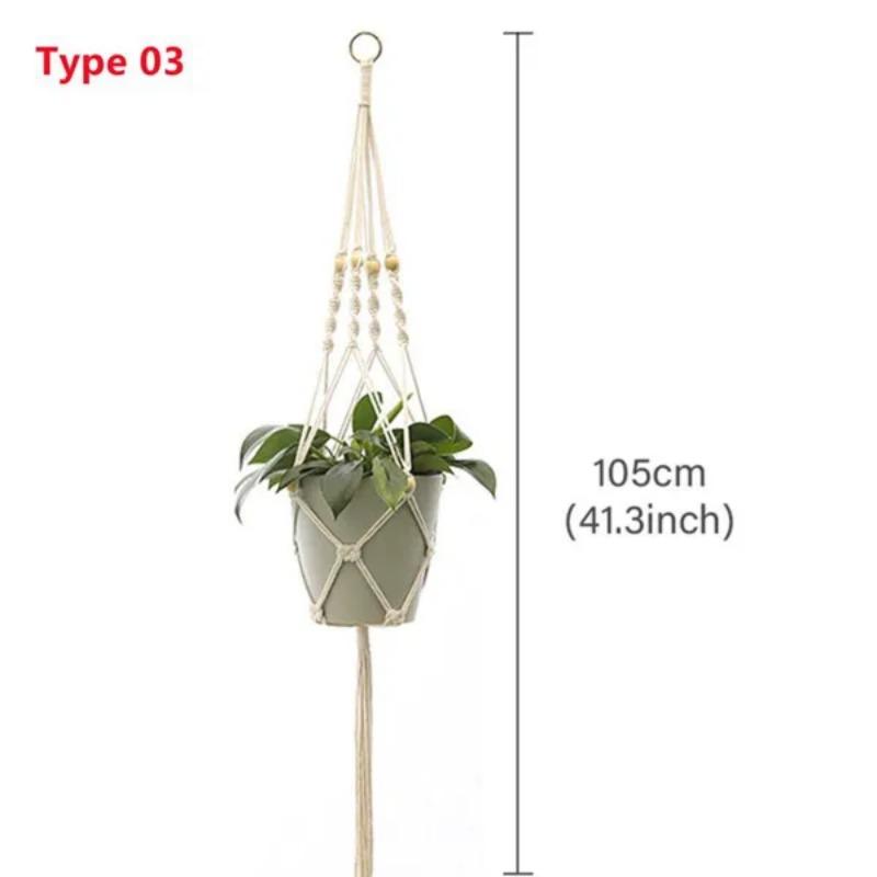 Flowerpot Plant Holder Hand-knitted Cotton Rope Wall Hanging Flowerpot Holder Basket