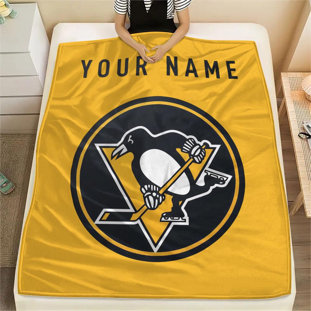 Custom Name,Pittsburgh Penguins Printed Flannel Blanket, soft throw for bedroom sofa, washable, Christmas present, great gift.