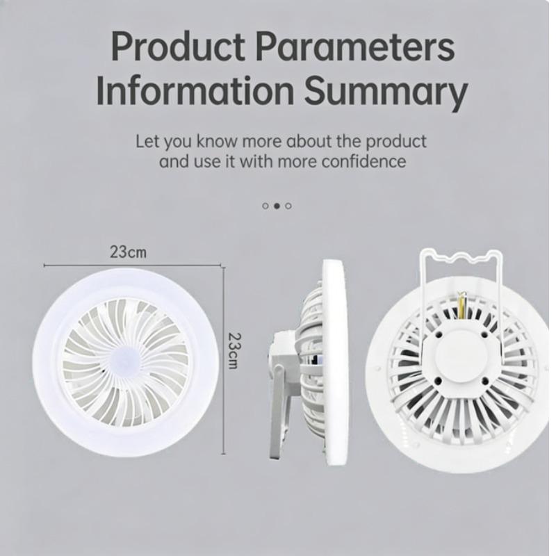 Portable USB Rechargeable Ceiling Fan with LED Light Strong Wind Hanging Fan for Camping Tent Office Bedroom Indoor Outdoor