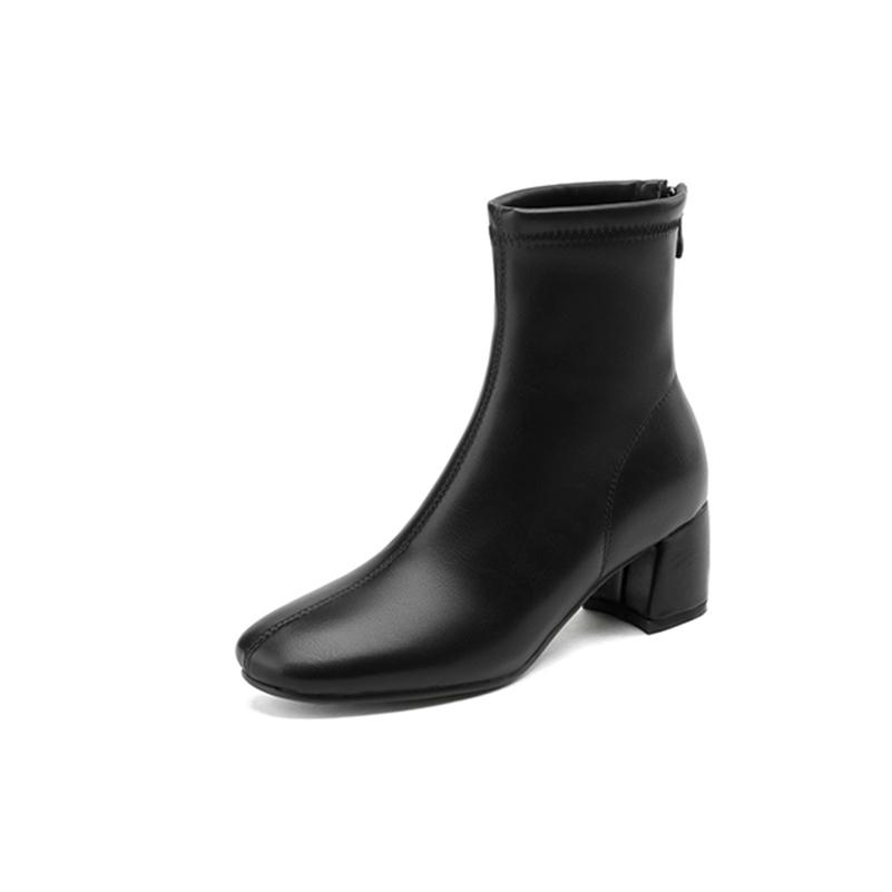 

Жіночі ботильйони Meotina з круглим носком, товсті високі підбори, короткі черевики на блискавці, жіноче модне осінь-зимове взуття Абрикосовий бежевий чорний 46 39 чорний