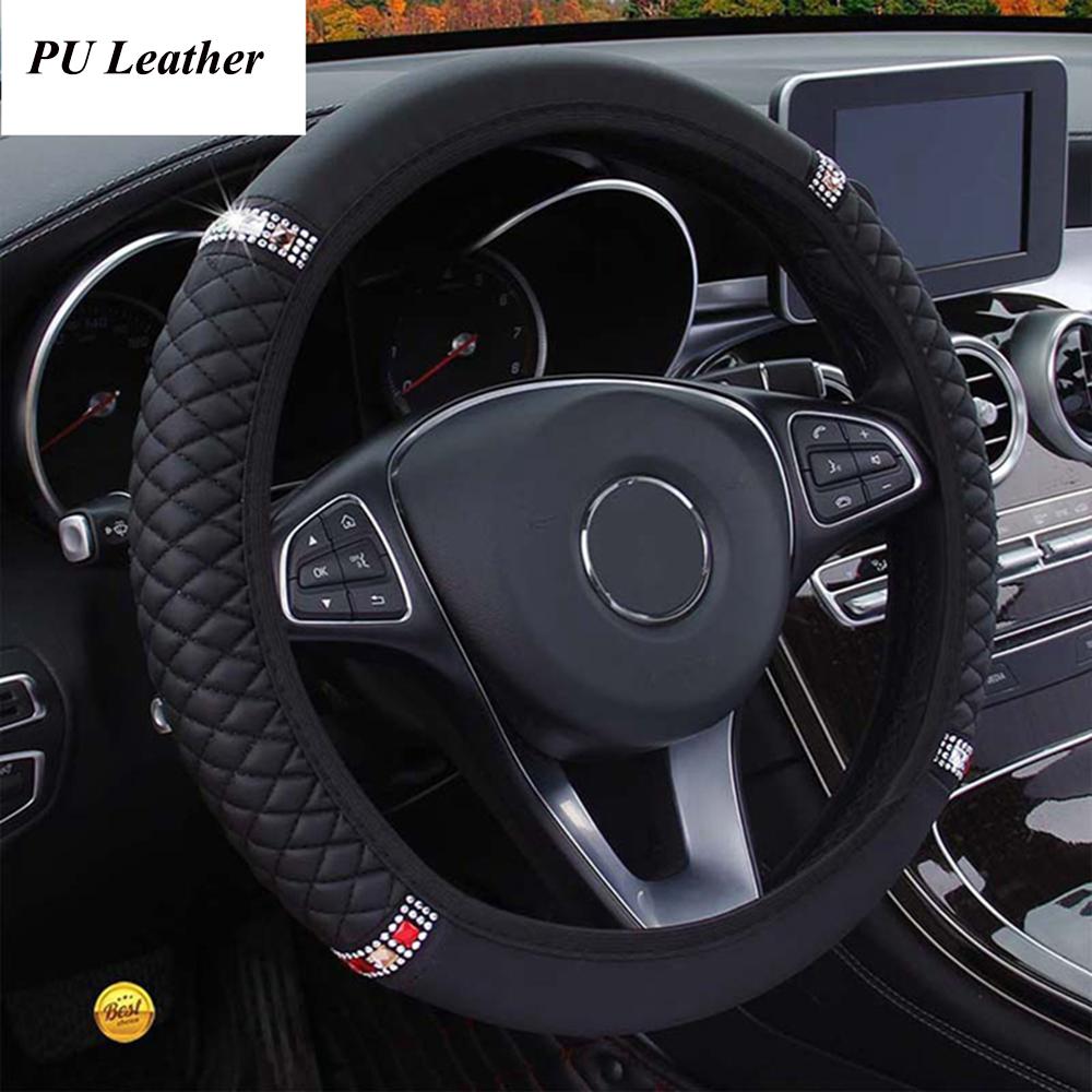 Car Steering Wheel Cover Without Inner Ring Leather Embroidery Color Diamonds For Mercedes-Benz A-Klasse For BMW 3 Series