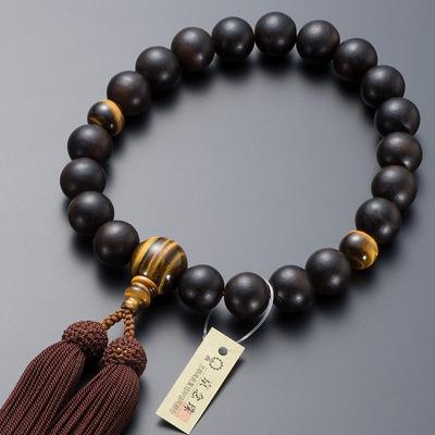 Altar Shop Takita Kyoto Prayer Beads for Striped Ebony Tiger Eye Stone 20 Pure Silk Head Bead Bag Can Be Used by All Certificate Included [Buddhist