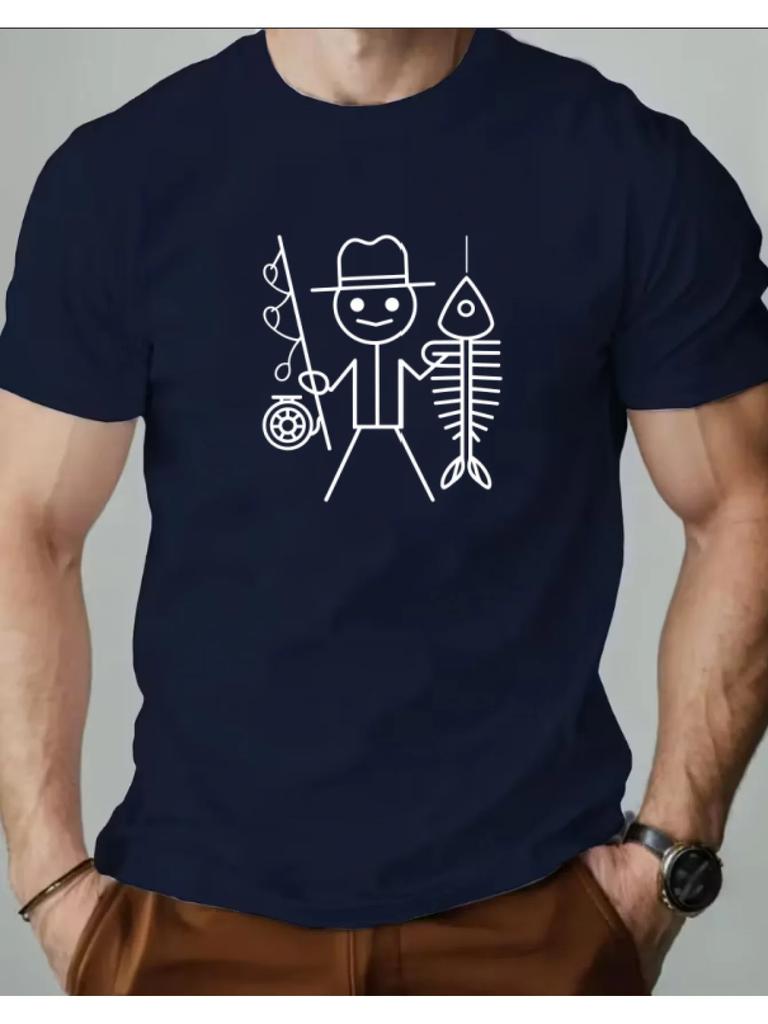 Fisherunisex And Fish Skeleton Pattern Unisexs Pure Cotton Tshirt Outdoor Street Top