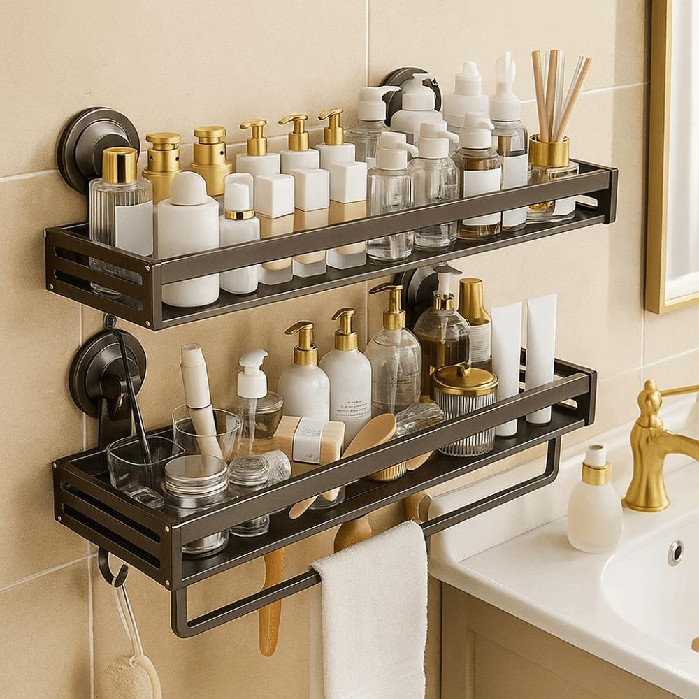 Space Aluminium Wall Shower Shampoo Rack Punch Free Wall Hanging Storage Rack  Kitchen