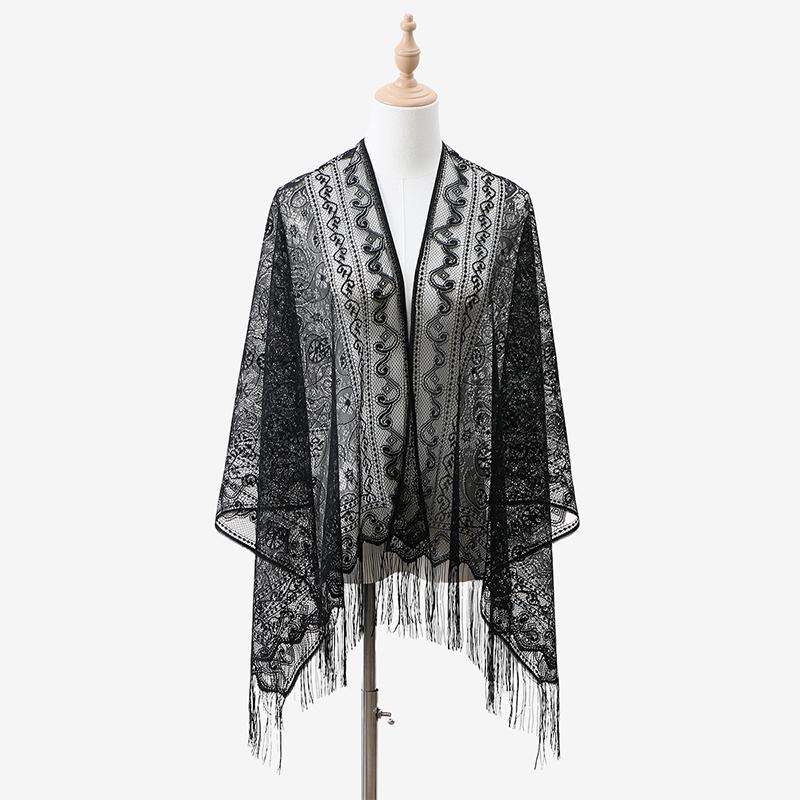 New Summer Women Pure Color Lace Openwork Fringe Long Scarf Shawl Wrap Sunscreen Scarves Headscarf for Lady Veiled Jersey Hijabs