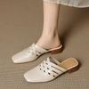 Fashion NEW Summer Women Mules Genuine Leather Shoes for Women Square Toe Chunky Heel Slippers Concise Cover Toe Weave Modern Sandals