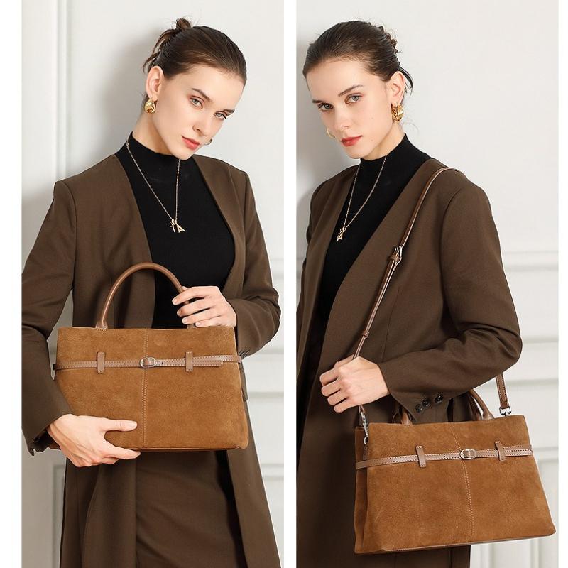 Oversized Suede Leather Briefcase Spacious Handheld Shoulder Crossbody Bag Women Slouchy Commuting Premium Light Luxury Handbag
