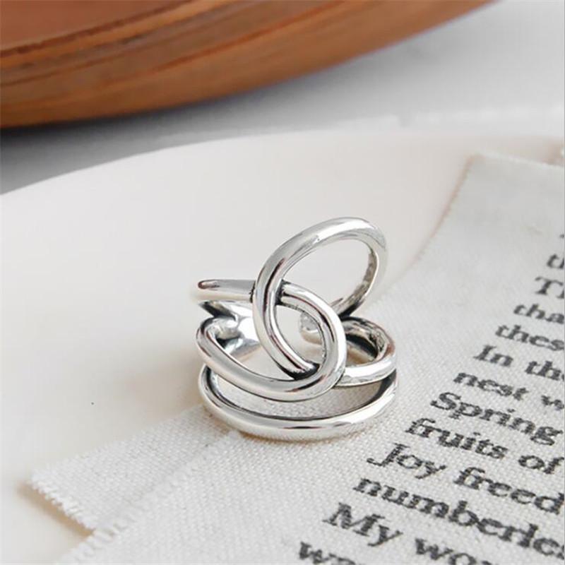 Fashion Personality Geometric Double Cross 925 Sterling Silver Jewelry Creative Woven Winding Opening Rings TYB395