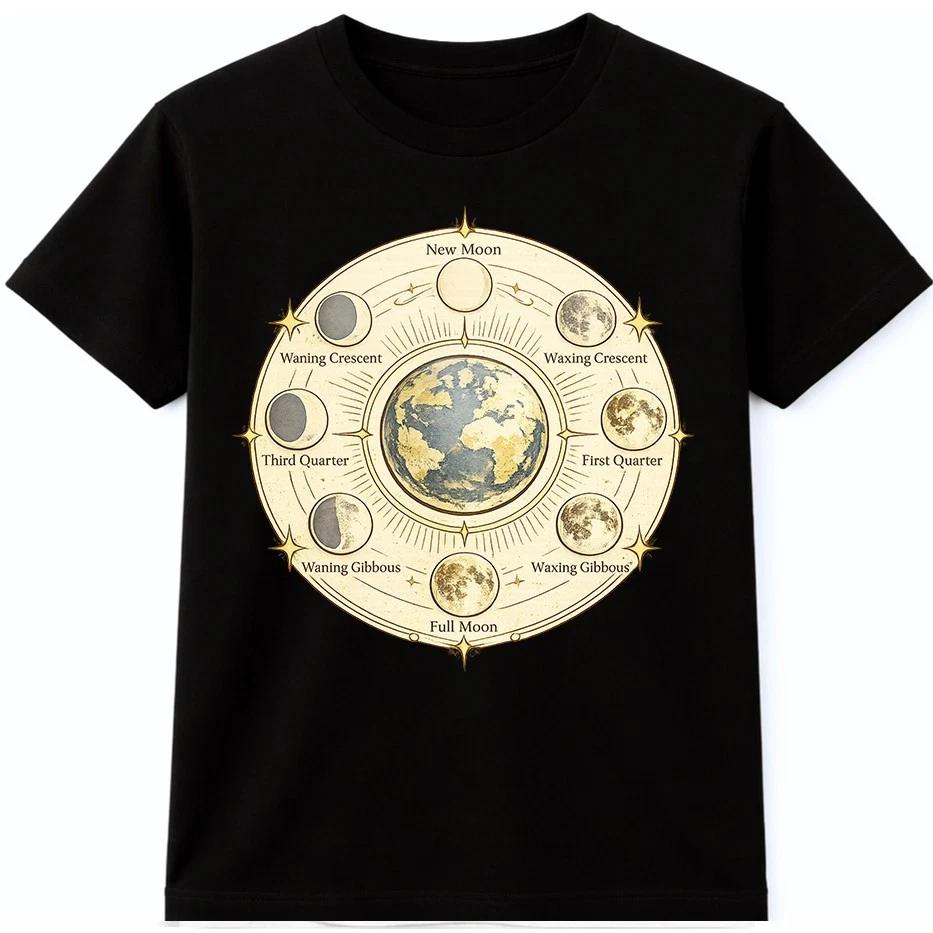 Moon Phases T Shirt Lunar Cycle Celestial Astronomy Space Graphic Tee XXL