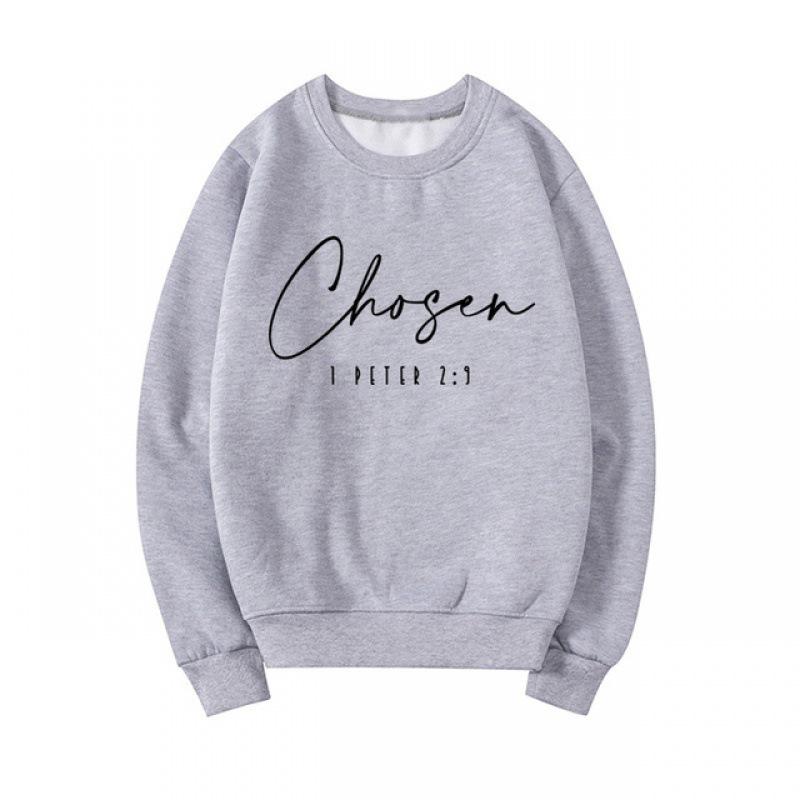 Women's Round Neck Long Sleeve Cotton Sweatshirt with Colorful Letter Print for Spring and Autumn