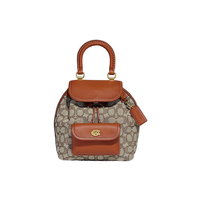 New COACH Riya Fabric With Leather Backpack Medium Size Women's Tan CH591-B4TA7