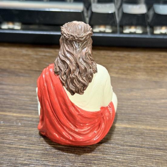Resin Jesus Figurine Sitting Christ Statue Handmade Religious Desk Ornament for Home Office Car Dashboard Decor