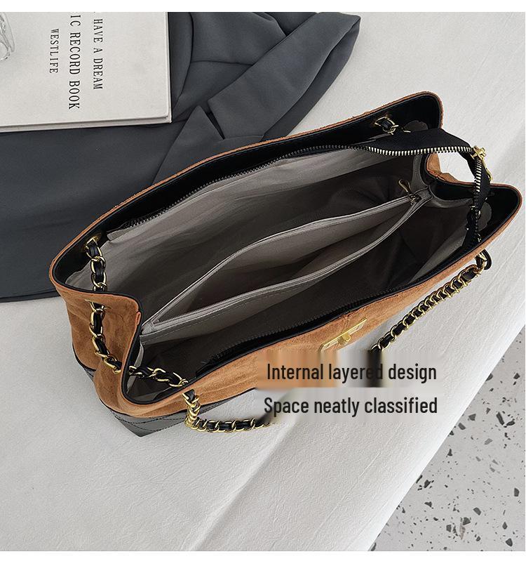 Women's Luxury Argyle Chain Underarm Tote Bag - Mielard Color Block, Large Capacity, Commute Style.