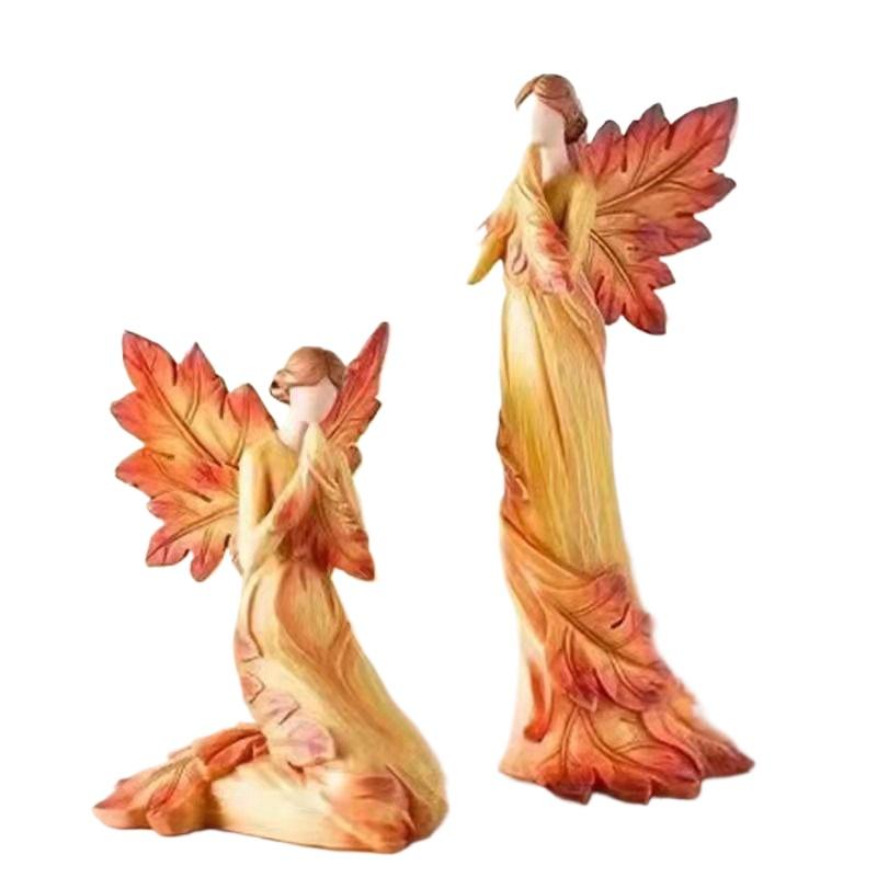 Kneeling Autumn Angel Creative Resin Crafts Home Living Room Bedroom Maple Leaf Angel Desktop Atmosphere Decoration