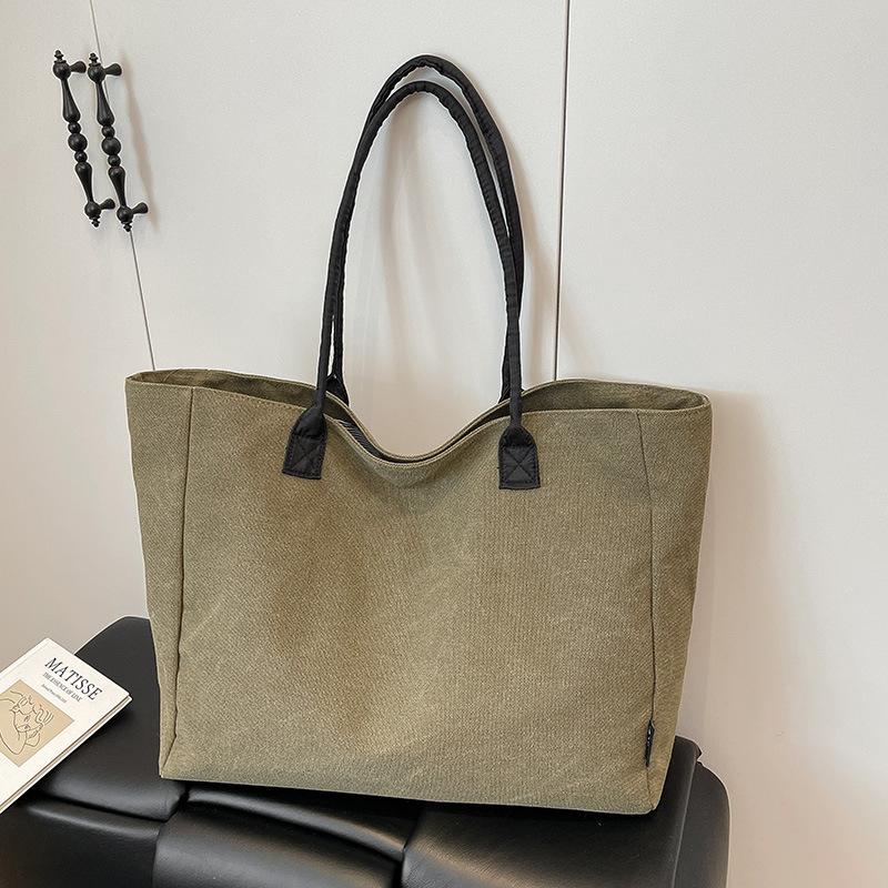Large capacity canvas bag, women's bag, new versatile shoulder bag, literary college student commuting portable tote bag