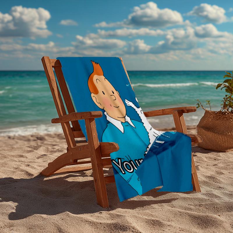 Custom Name Ultra-Soft Beach Towel with Tintin Theme,Ideal for Pool - Camping, Diving - Perfect Travel Essential, Vibrant Beach Towel.
