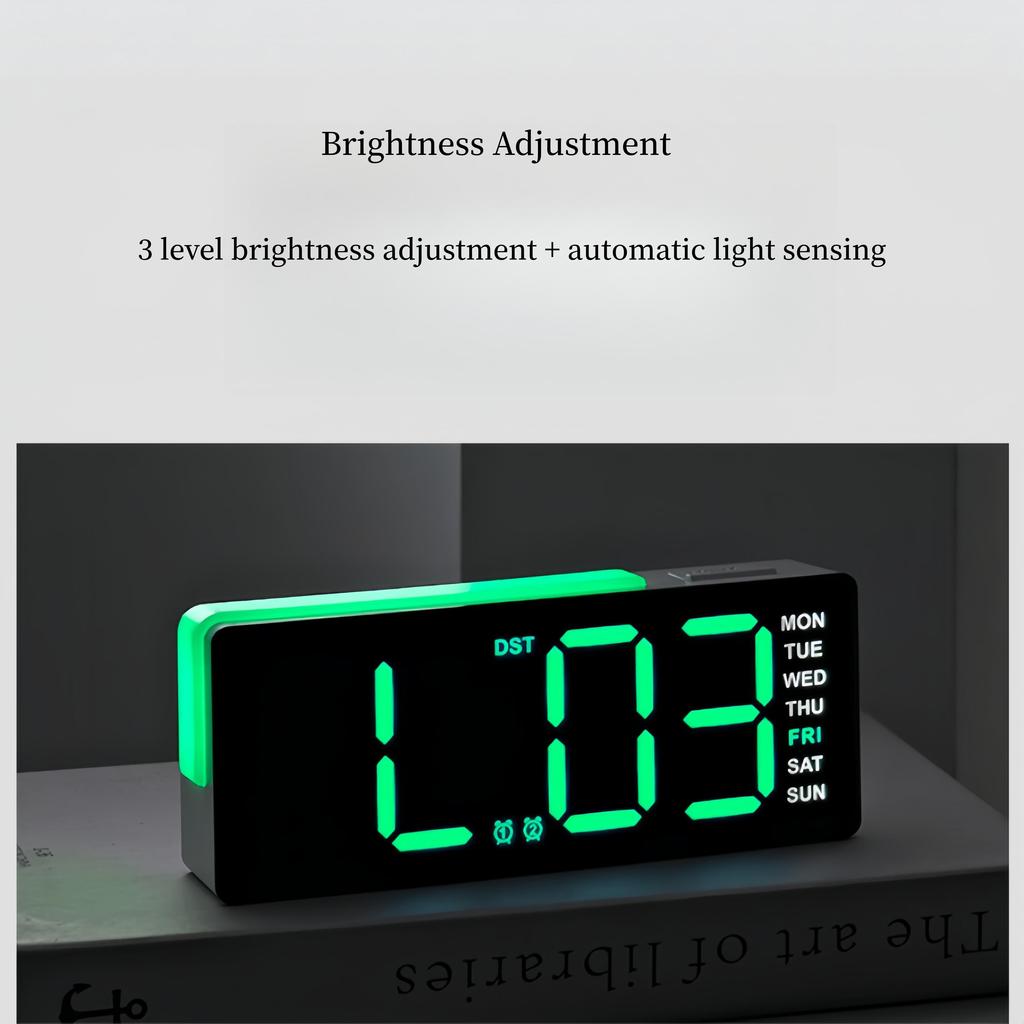 LED Digital Alarm Clock Atmosphere Light Date Teperature Week Display DST Snooze Table Clock 12/24H Brightness Adjustment