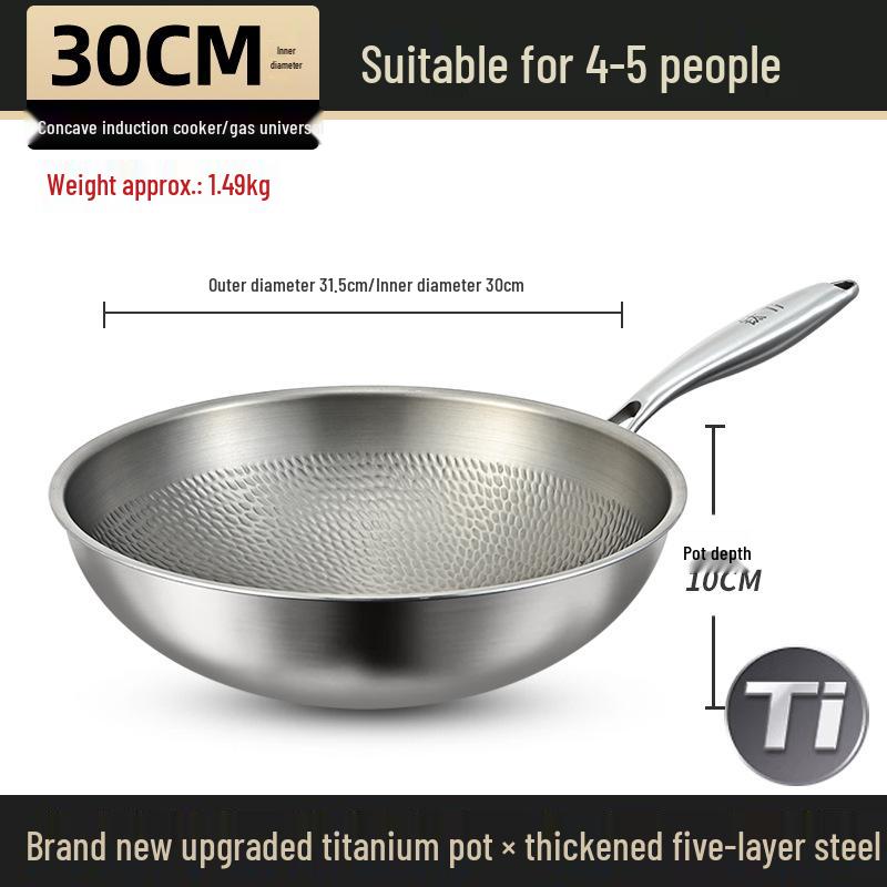 German Fish Scale Hammered Pure Titanium Wok - Uncoated Non-Stick Stir-Fry Pan for Induction Cookers.