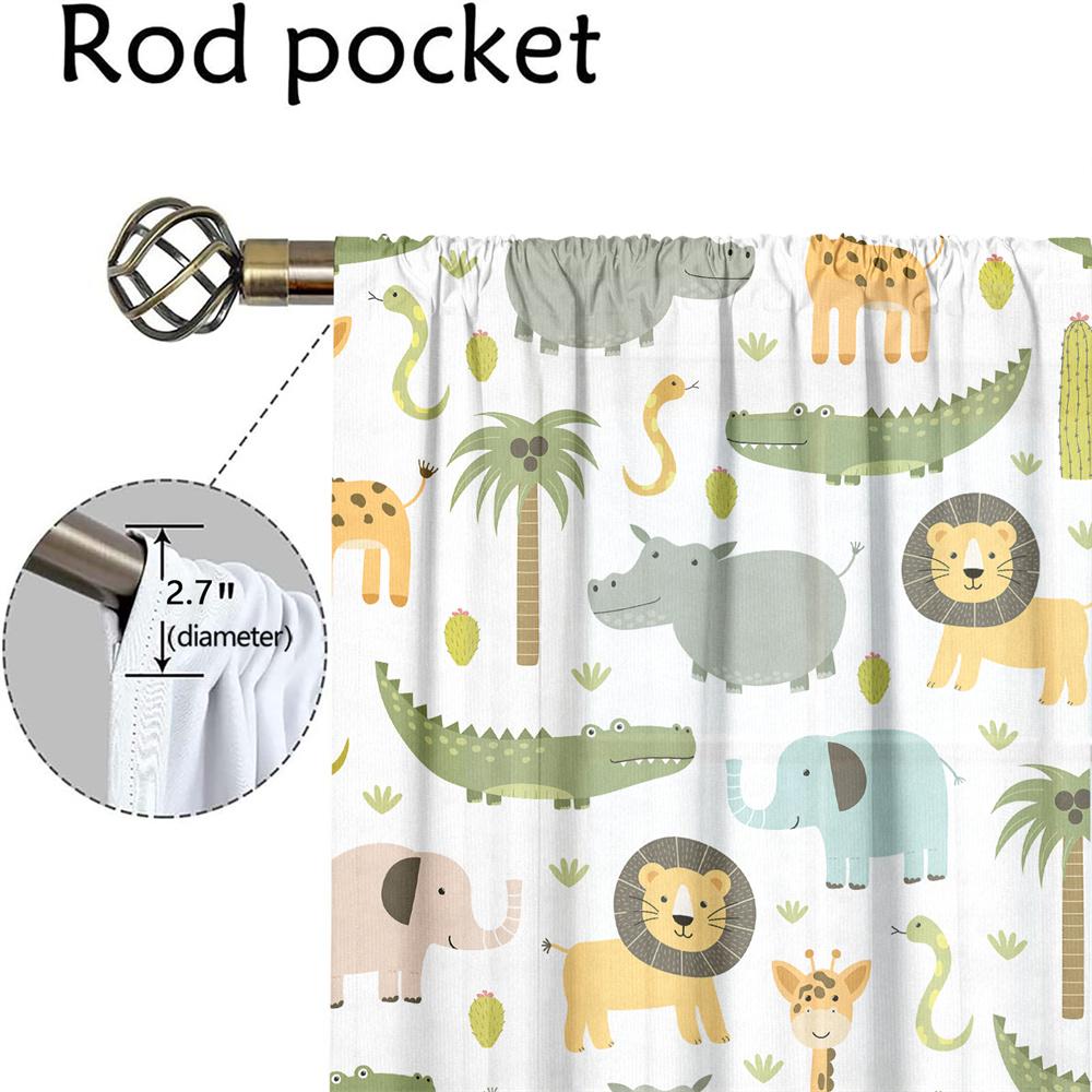 2Pcs Cute Animal Curtains Cartoon Elephant Crocodile Pattern Living Room Bedroom Kids Room Sunshade Zoo Theme Decor Curtains