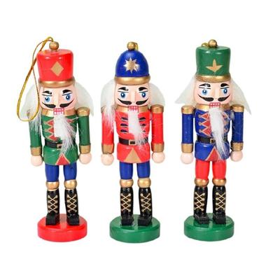 3pcs Holidays Nutcrackers Shaped Tree Hangings Hand Painted Wood Figurines Pendant Christmas Themed Embellishments