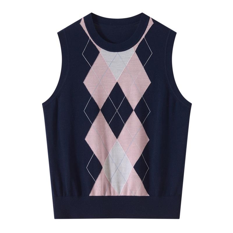 Women'S Diamond Cardigan Vest Vest Sweater Spring New Knitted Vest Vest Bottoming Shirt