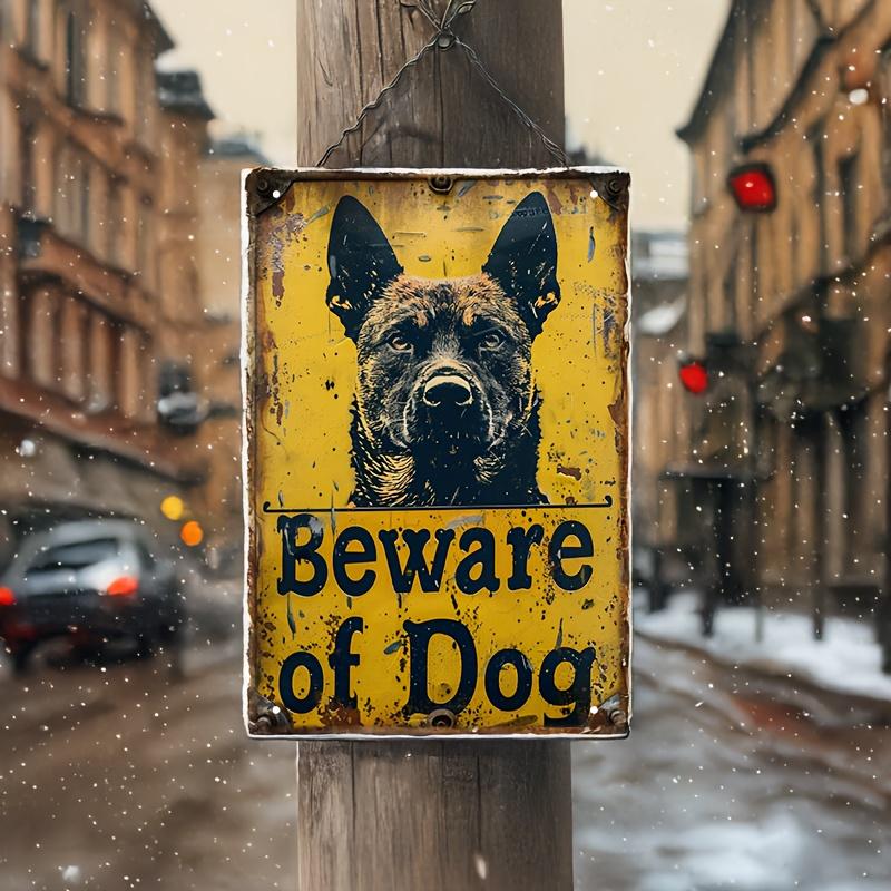 Vintage German Shepherd Iron Metal Sign - "Beware of Dog" Warning, Durable Tin Plate for Home & Outdoor Use, Rustic Distressed