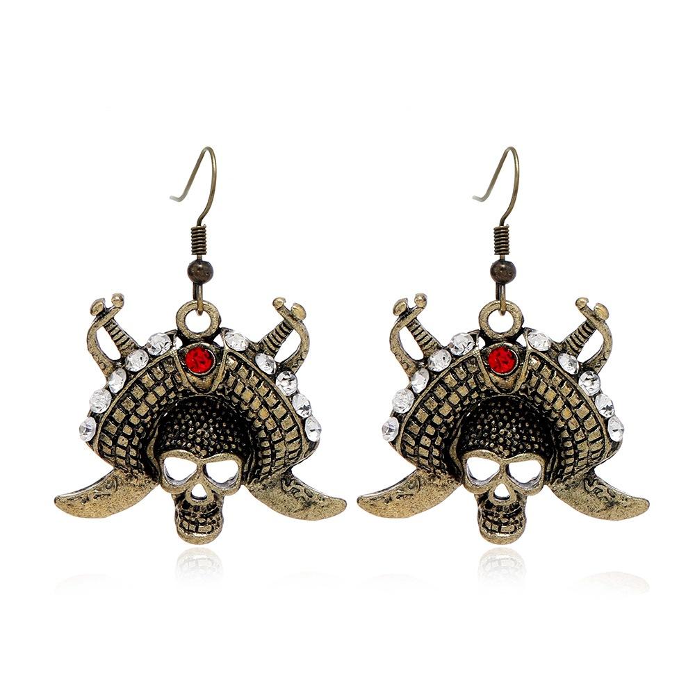 Halloween Alloy Ornament Diamond Skull Pirate Captain Earrings Fashion Earrings
