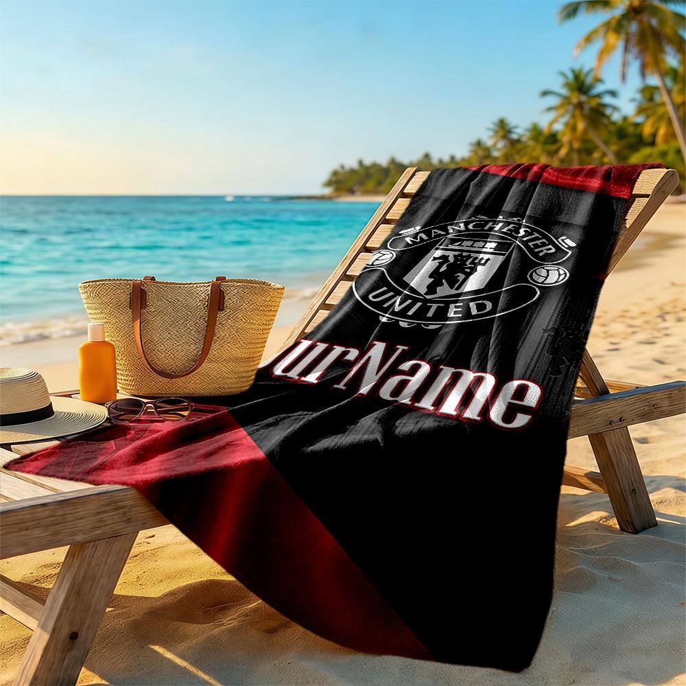 Manchester Customize Text Beach Towel Quick-Dry Soft Microfiber Perfect for Traveling Yoga Camping and Swimming