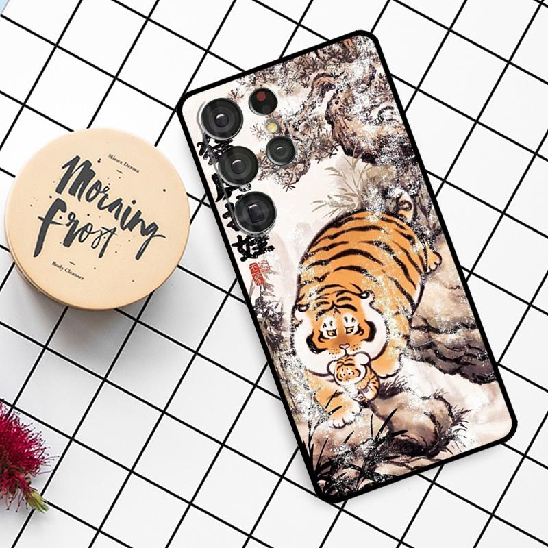 Cartoon Fat Tiger Case For Samsung Galaxy S25 Ultra S23 S22 S21 S20 S24 Ultra S9 S10 Plus S24 FE Phone Cover