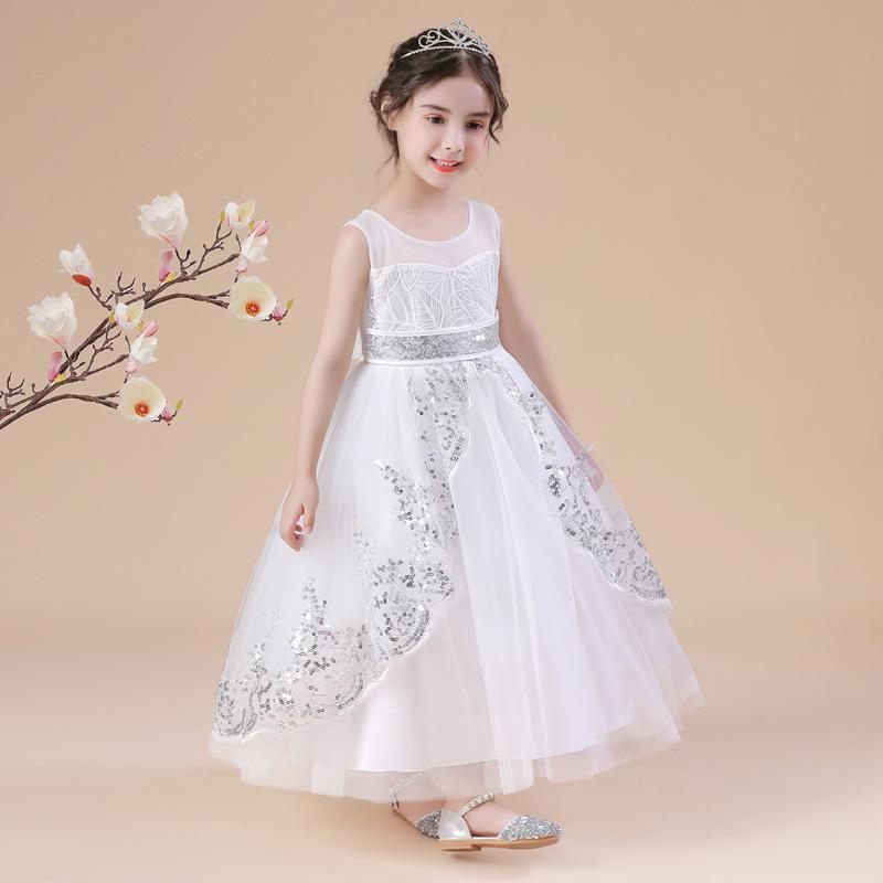 Robe de princesse à paillettes robe de mariée filles montrent longue Performance pompeuse gaze fleur enfants robe