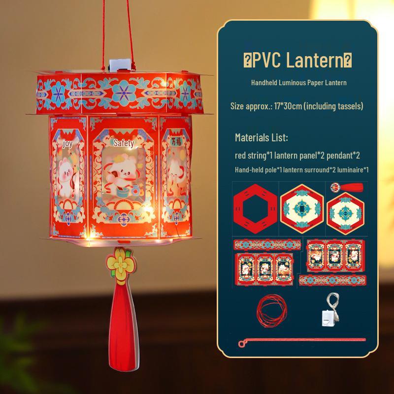 Handmade Children's DIY Mid-Autumn Festival Rabbit Lanterns: Ancient Style Hexagonal Palace and Handheld Flower Lanterns, Hanfu Accessories.