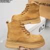 Martin Boots Men's High Top Autumn and Winter New Style Side Zipper Big Yellow Boots British Style Workwear Boots Flip