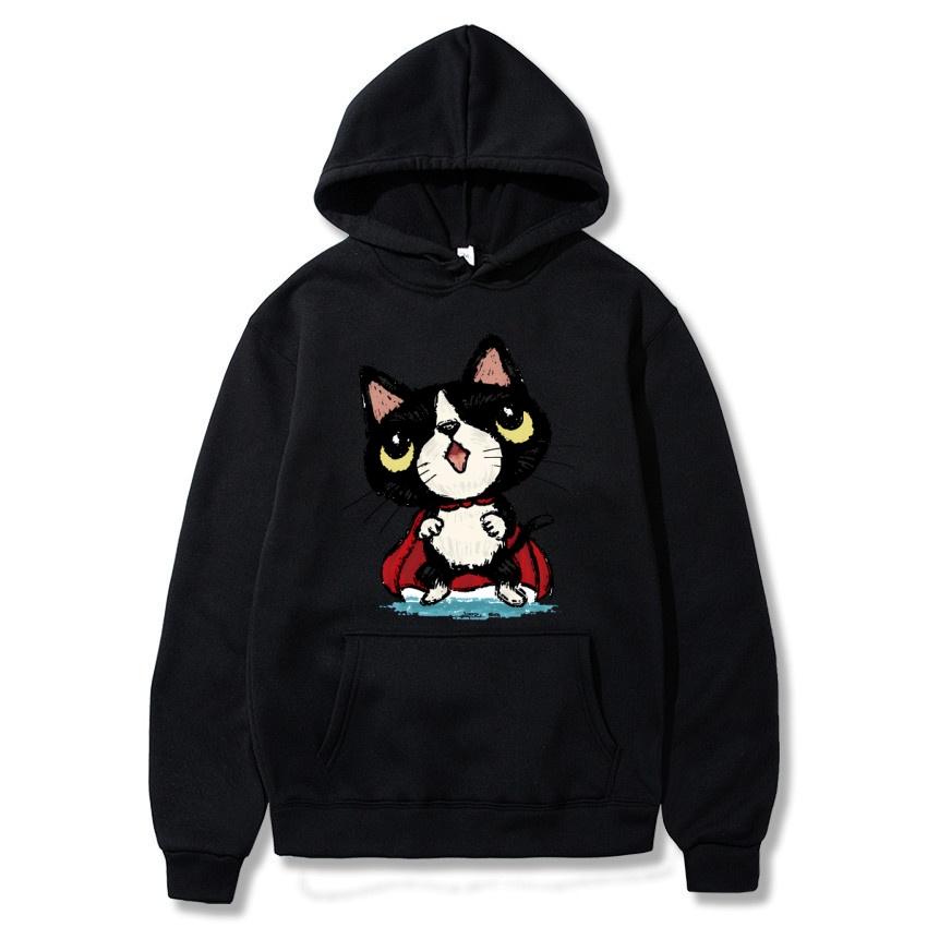 Autumn and winter cat cartoon printed hoodie classic style college style men's and women's pullovers daily fashion warm hoodie