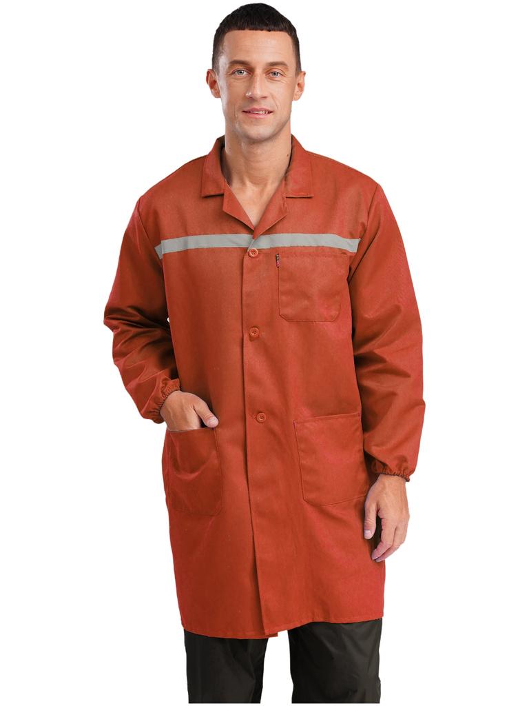 Unisex Werkstattuniform Langarm Knopfleiste Overall Reflektierende Streifen Taschen Arbeitskleidung Verschleißfester Mantel