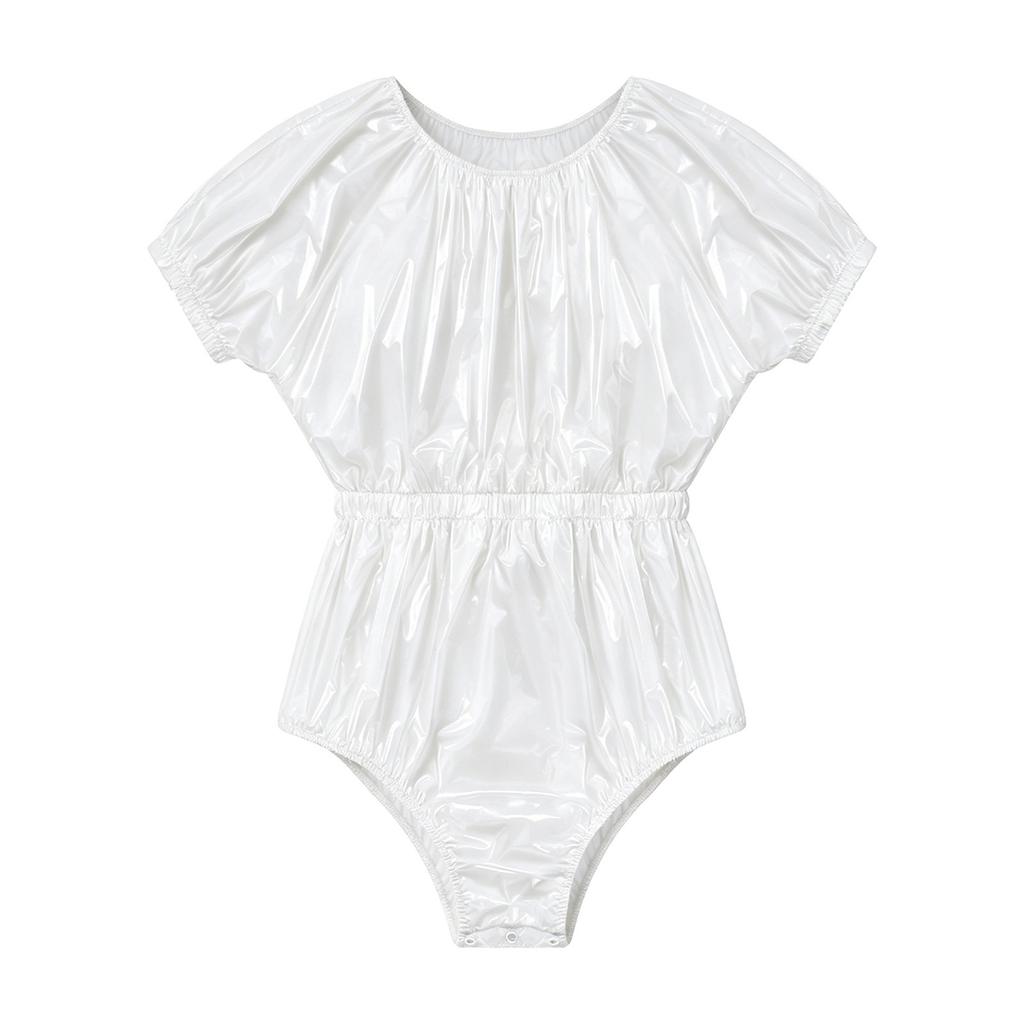 Mens Waterproof Diaper Cover Jumpsuit Buttoned Crotch Short Sleeve Leakproof Bodysuit Adaptive Swimwear