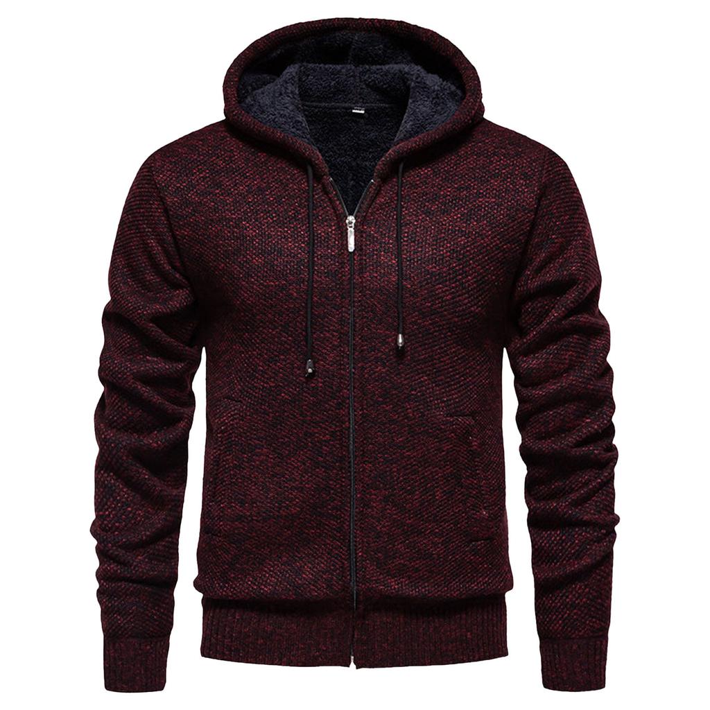 Men's Sweater With Thick Velvet Casual Knit Sweater, Fashionable Hooded Jacket For Men