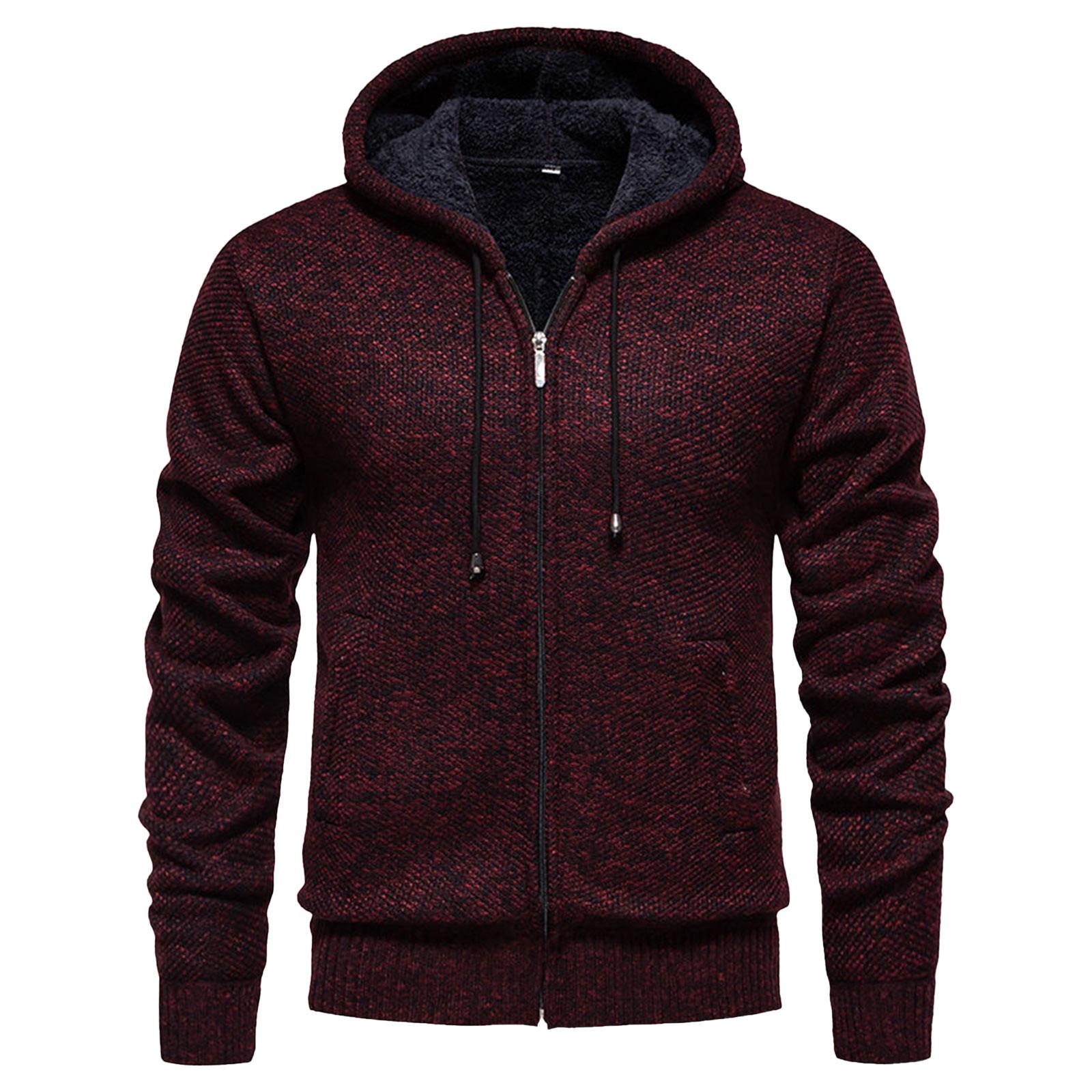 

Мужской свитер с толстым бархатом, повседневный вязаный свитер, модная куртка с капюшоном для мужчин XL винный