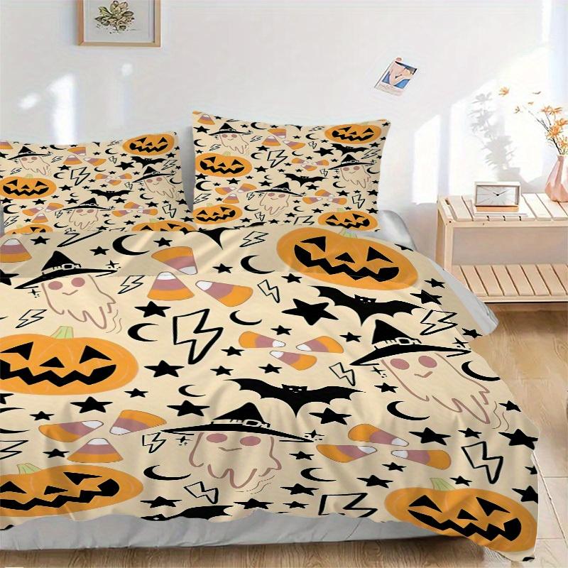 

3pcs Halloween, Ghost Bedding Set, Suitable for Bedroom Decoration, (Includes 1 Duvet Cover And 2 Pillowcases, Quilt Not Included) yy250822109 135x200cm