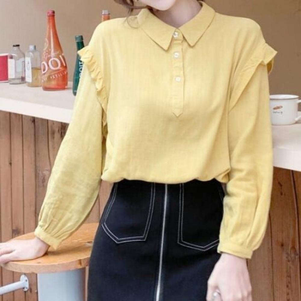 Navava Women Lovely Frill Collar Long Sleeve Shirt Nb3020
