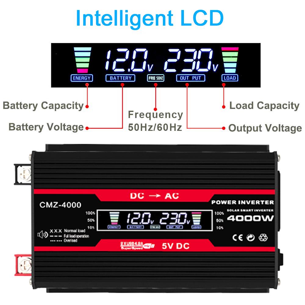 4000W   Leistung Modifizierte Sinuswelle   Wechselrichter LED-Anzeige 300W Nennleistung     12V auf AC 220V Konverter Hochfrequenz Auto-Strom  r Wechselrichter w