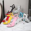 Fashion 2025 Summer Korean Style Chain Sandals Cross Ankle Straps Sexy Bling 11CM Thin High Heels Platform Peep Toe Roman Women Shoes