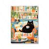 Cute Cat Print Wall Art of Coffee Lovely Black Cat Painting Cat Mom Gift for Cat Parents Birthday Wall Decoration Pictures