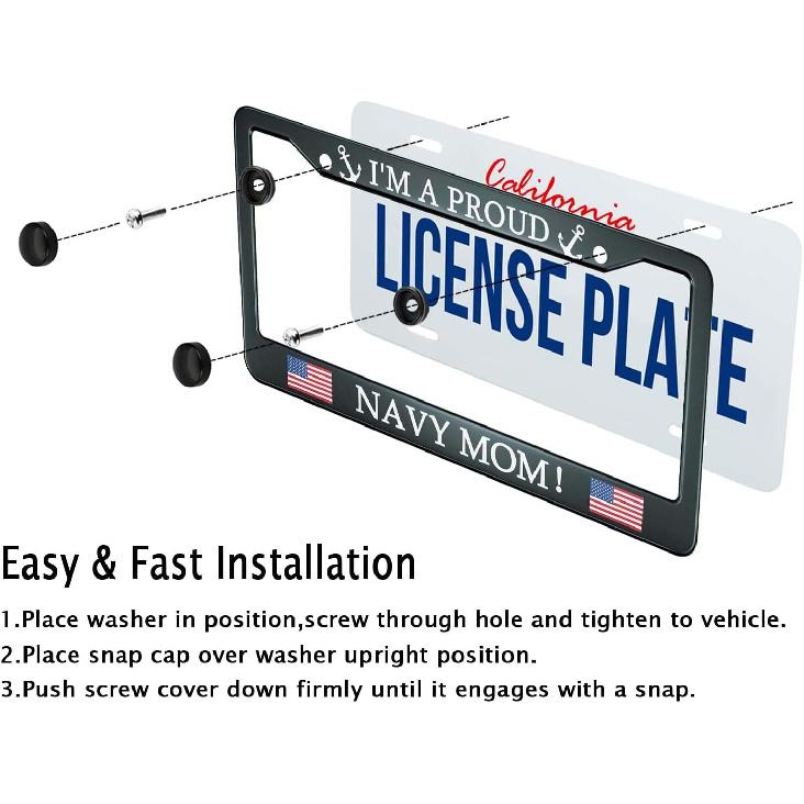 Smooffly I'M A Proud Navy Mom American Flag Texas License Plate Frame Car Tag Frame License Plate Holder Car Plate Frame Auto Tags 2 Holes Screws