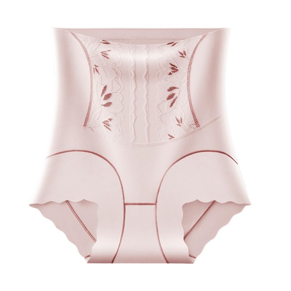 

Трусы с высокой талией для контроля живота, кружевные с цветочным узором, формирующее белье для подтяжки ягодиц, утягивающее белье, для спортзала L розовый