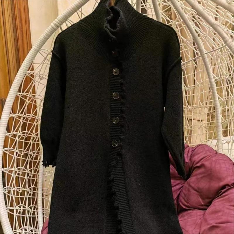 

Ретро кисточка средней длины вязаный кардиган топ женский осенне-зимний новый модный свободный ленивый свитер куртка One Size чёрный