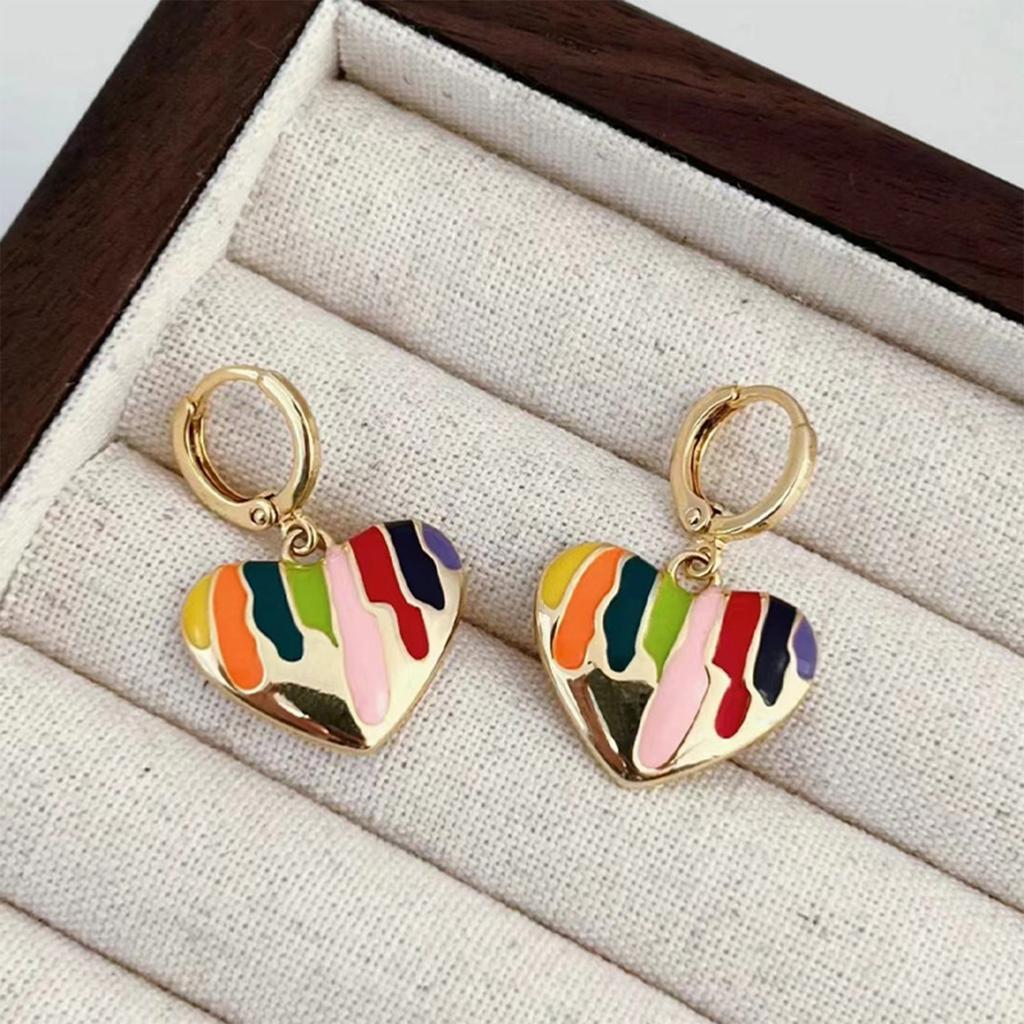 Heart Shape Rainbow Drip Enamel Earrings Necklace Set Necklace And Earrings Lightweight Alloy For Daily Wear Party Gifts